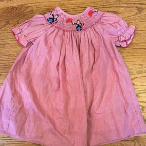 Red Smocked Dress with Mary Poppins Embroidery